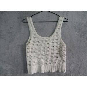 Old Navy Crochet Knit Tank Top Cream White Scoop Neck Sleeveless Summer Size M